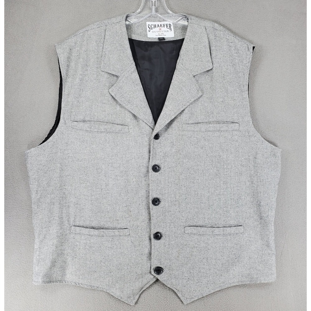 Schaefer Outfitter Vest Wool Jacket 2XL 706‎ Gray Herringbone Waist Coat Gray
